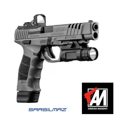 SARSILMAZ CAL. 9X19 MOD. SAR9 PLATINUM KIT CANNA 5 POLLICI COMPENSATA+ RED DOT + TORCIA
DISPONIBILE ANCHE IN VERSIONE BLACK|!!! · foto 1 di 1